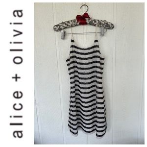 ALICE + OLIVIA SILK BLACK WHITE SEQUIN STRIPED TANK DRESS SIZE XS